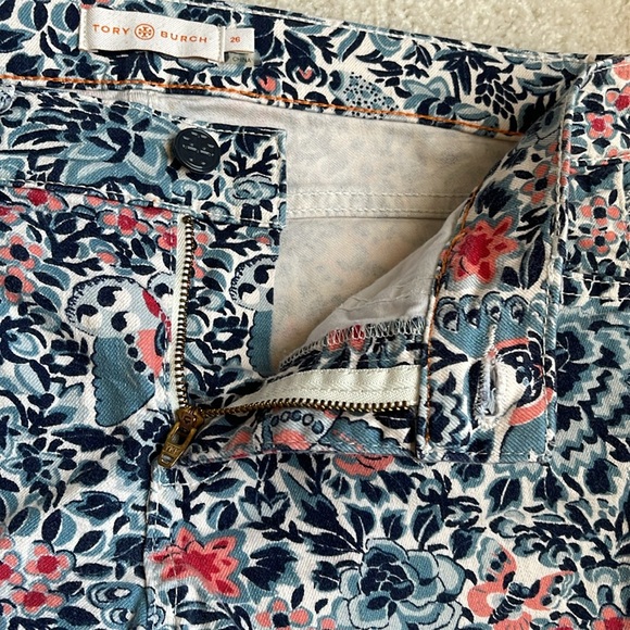 Tory Burch Floral Printed Straight Leg Pants Women’s 26 Blue and Pink - Picture 4 of 7
